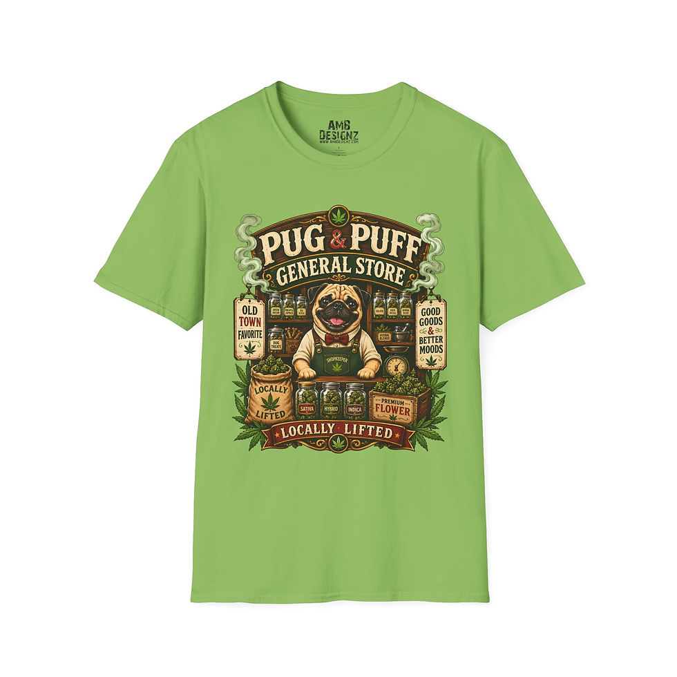 Thumbnail: Pug & Puff General Store Funny Cannabis Pug Shirt, Weed Humor Dog Graphic Tee