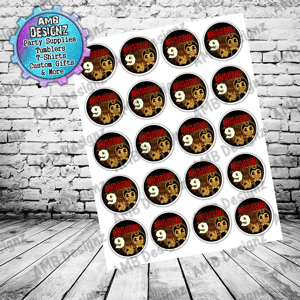 Bendy ink Machine 2inch Round Labels - Bendy ink Machine Party Supplies