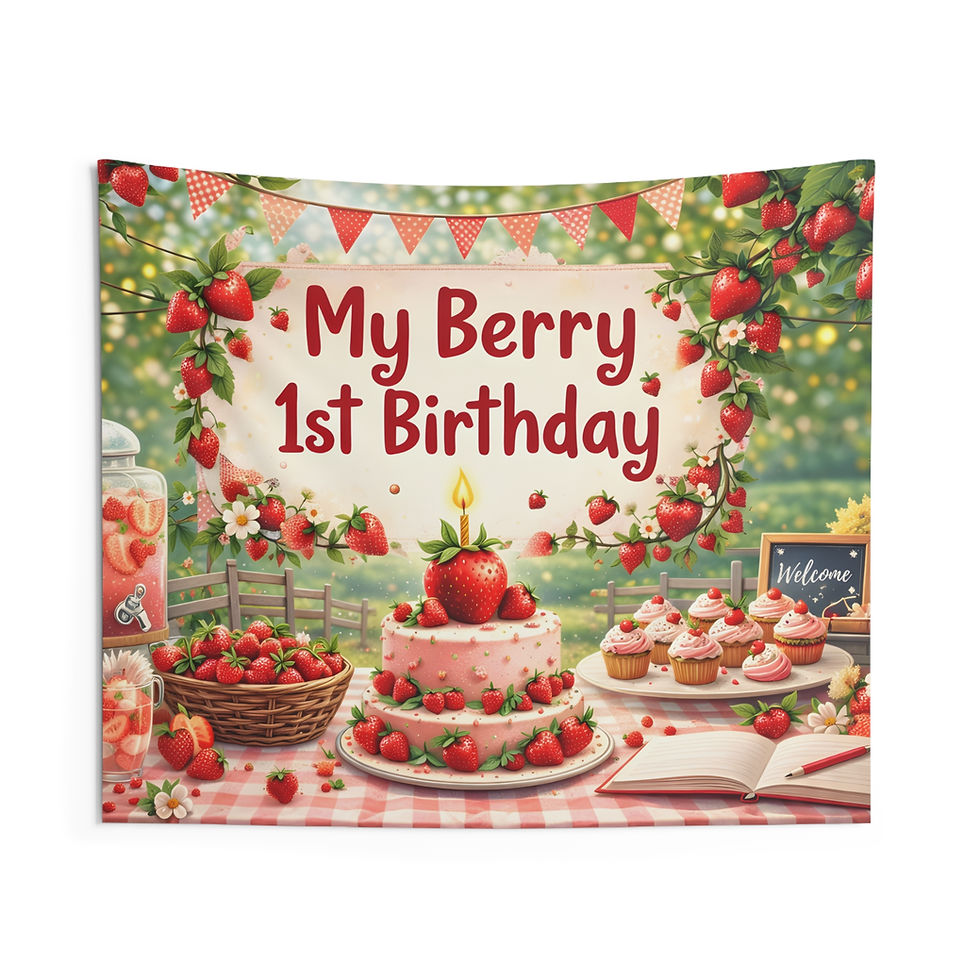Thumbnail: Berry 1st Birthday Party Display Backdrop for Photos, Tables & Decor