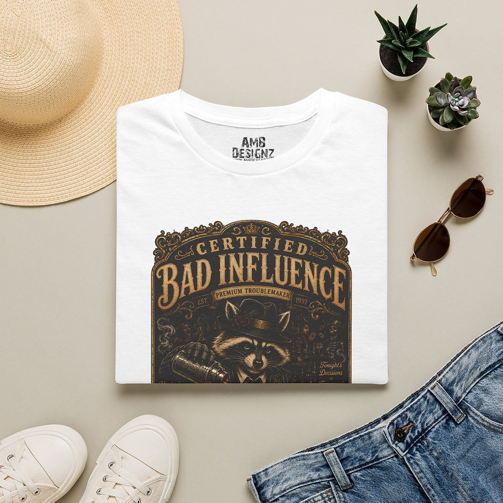 Thumbnail: Bad Influence Funny Raccoon Bartender, Drinking Humor, Party Gift Men Women Tee