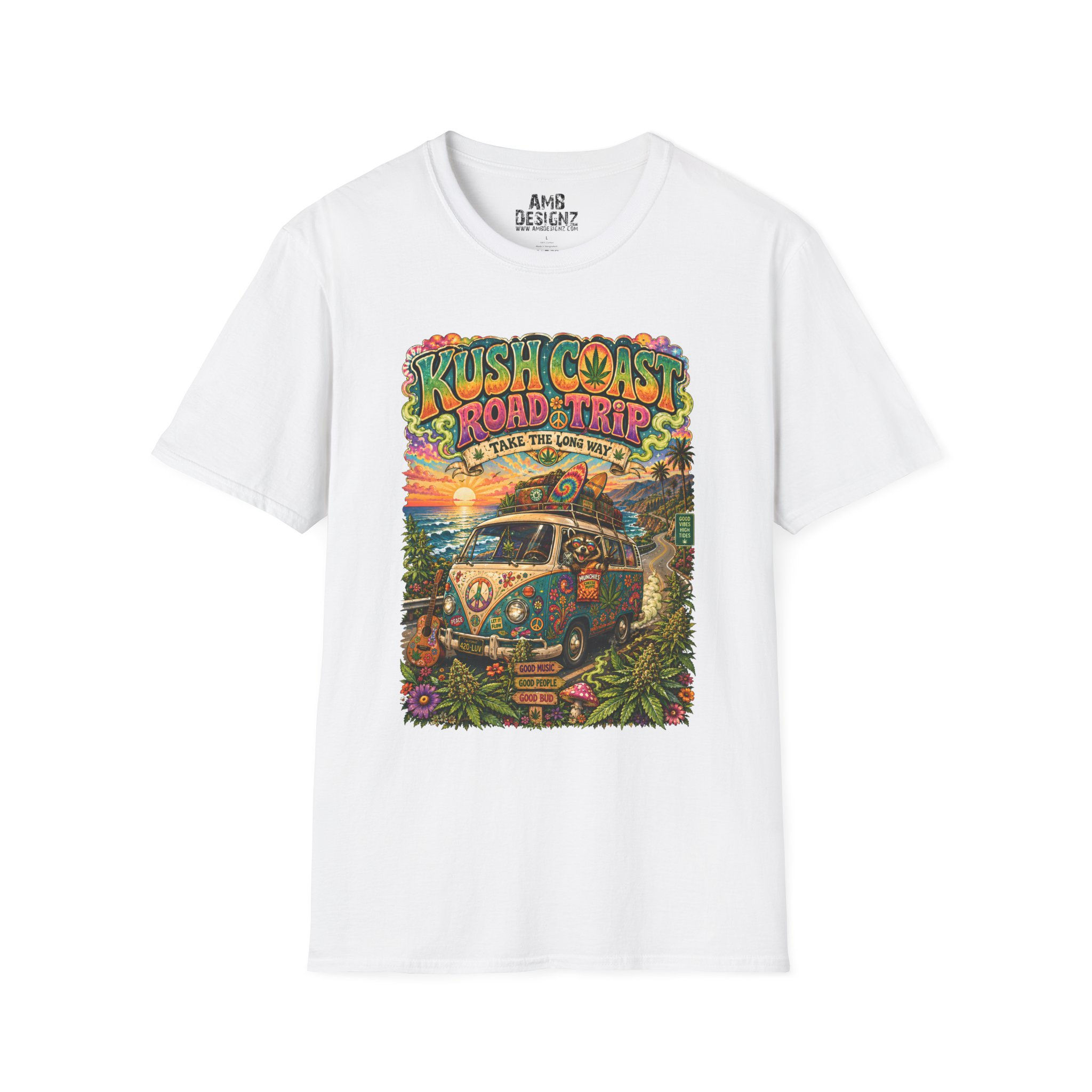 Kush Coast Road Trip Shirt, Funny Hippie Stoner Cannabis Beach Van Life Tee