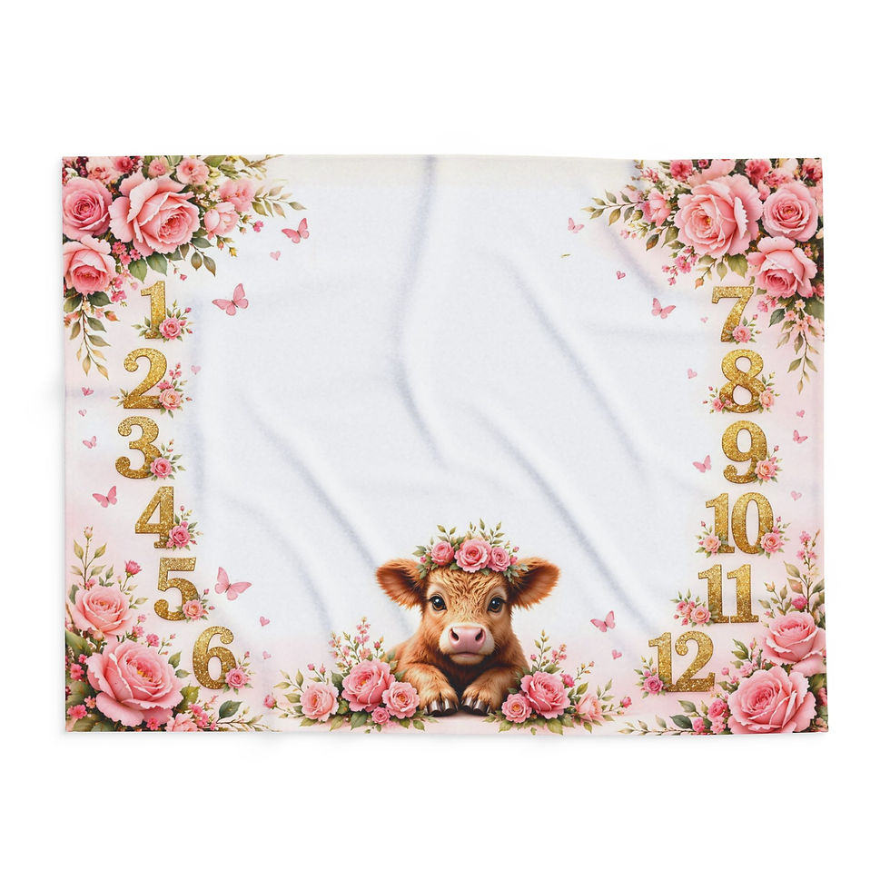 Thumbnail: Floral Cow Milestone Baby Blanket