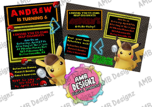 Pikachu Detective Invitations - Pikachu Detective Party Supplies