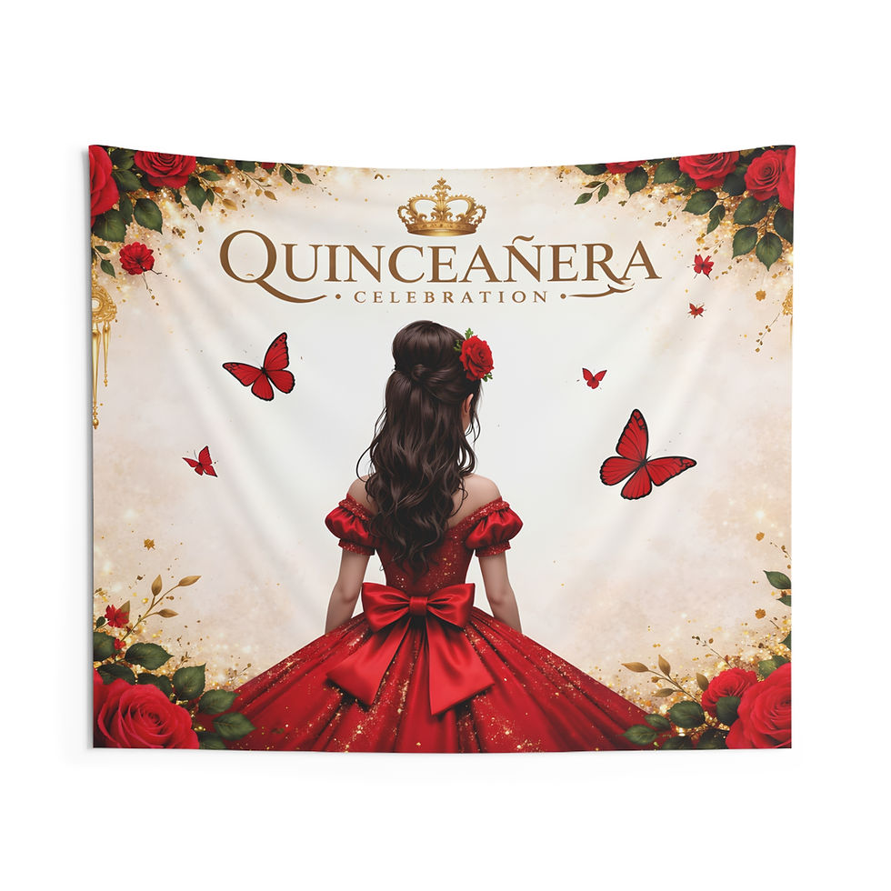 Thumbnail: Red Quinceanera Celebration Party Display Backdrop for Photos, Tables & Decor
