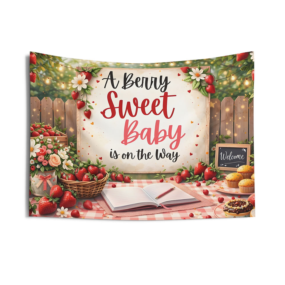 Thumbnail: A Berry Sweet Baby is on the Way Display Backdrop for Photos, Tables & Decor
