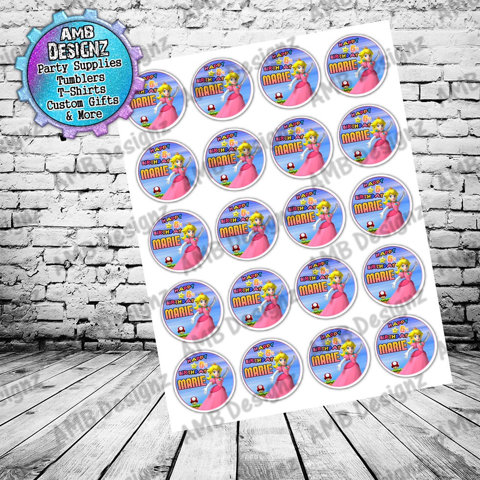 Princess Peach 2inch Round Labels - Princess Peach Party Supplies