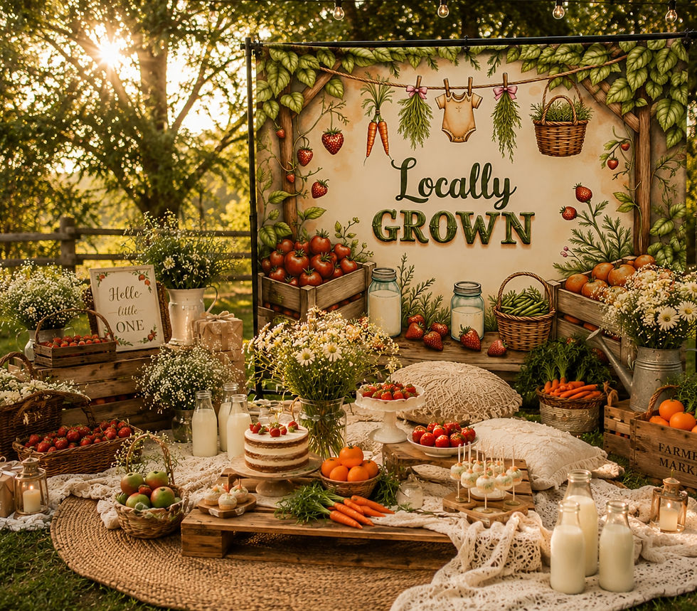 Thumbnail: Locally Grown Baby Shower Party Display Backdrop for Photos, Tables & Decor