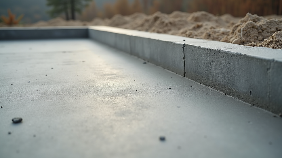 High angle view of a newly poured concrete slab with moisture barrier in SEQ