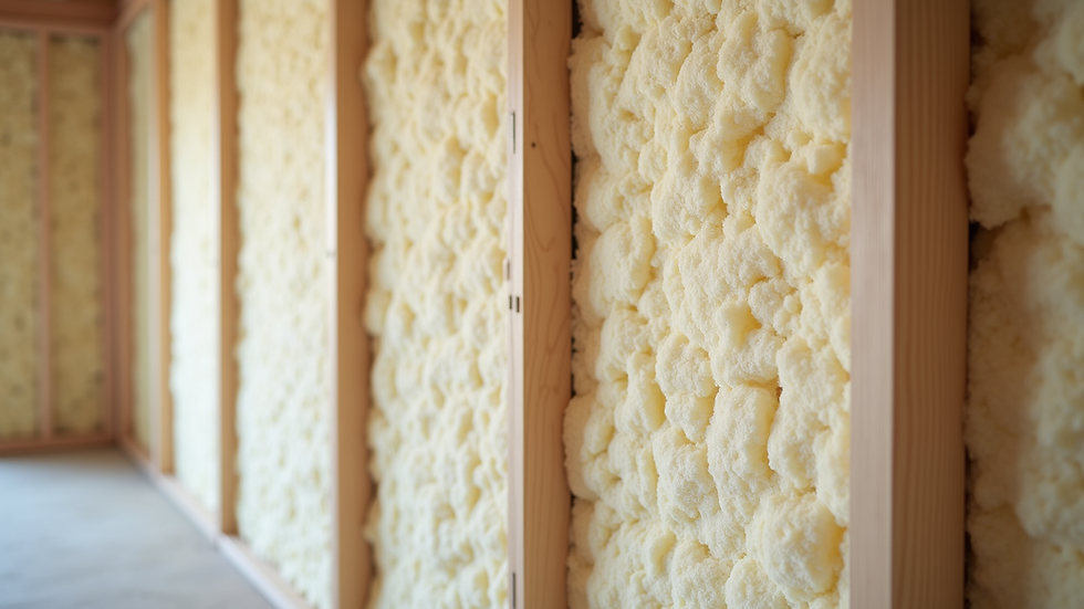 Close-up view of modular home wall panels with insulation materials