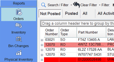Orders and Bin Changes reports