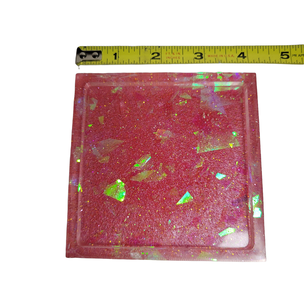 Thumbnail: Square Shaped Coaster - Resin Pink Iridescent Glitter