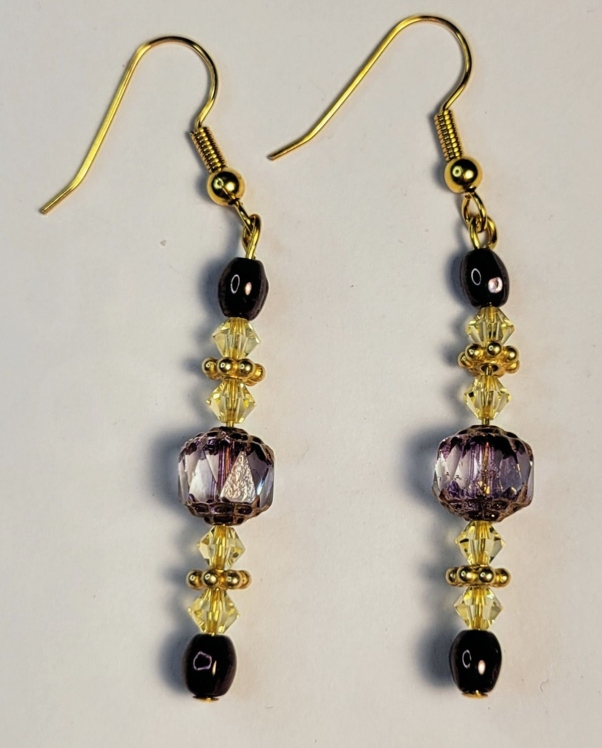 Earrings - Gold Purple Gold Glass Beads