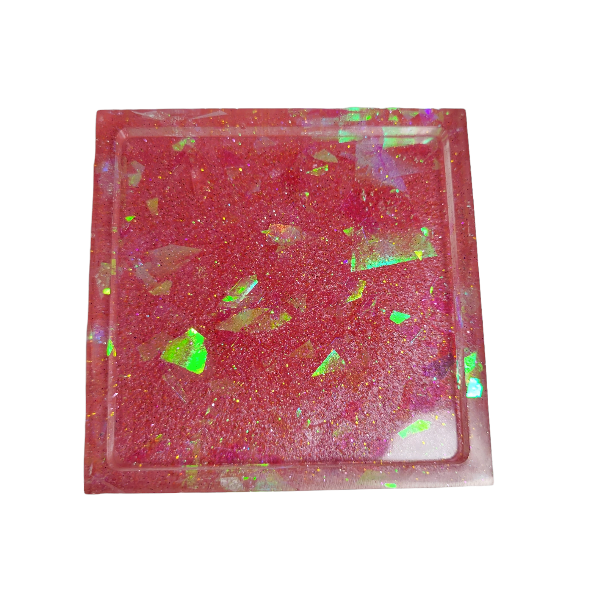 Square Shaped Coaster - Resin Pink Iridescent Glitter