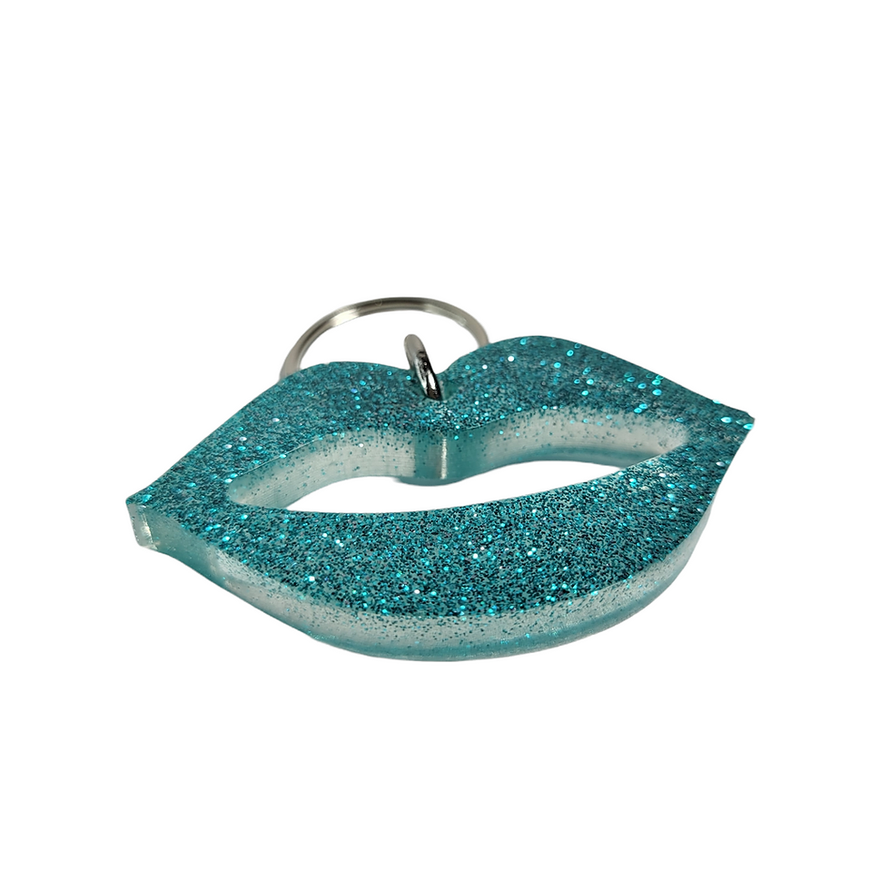 Thumbnail: Keychain - Resin, Lip Shaped Teal Black Glitter