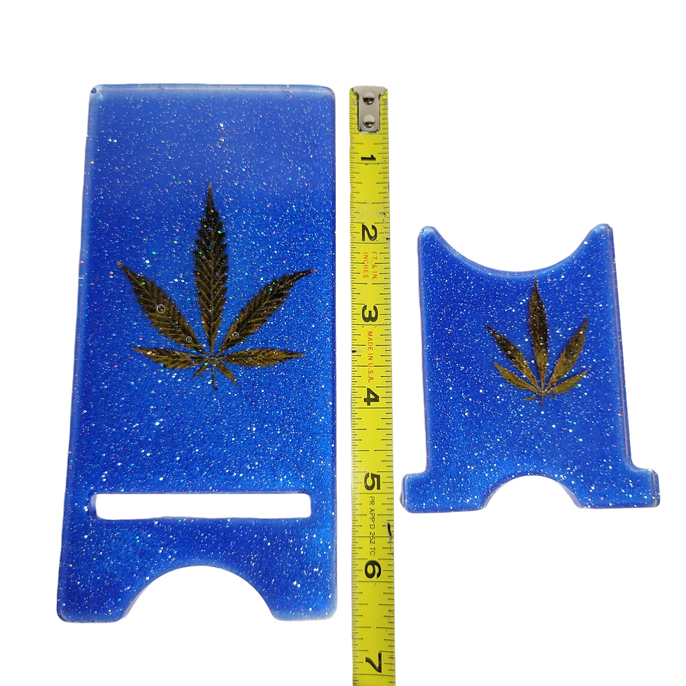 Thumbnail: Phone Holder - Resin Sapphire Blue Glitter Real Leaf