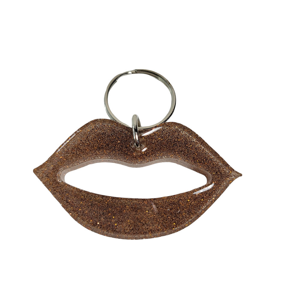 Thumbnail: Keychain - Resin, Lip Shaped Copper BlackGlitter
