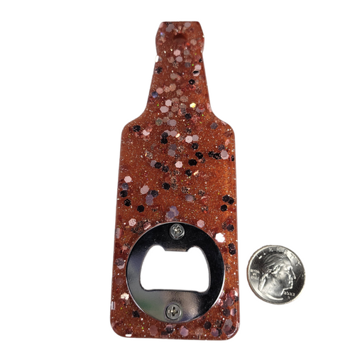 Bottle Shaped Bottle Opener - Resin, Rose Gold Rose Chunky Glitter