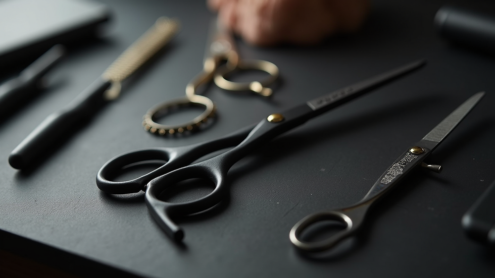 Close-up view of Black Line by Adam professional hair cutting scissors