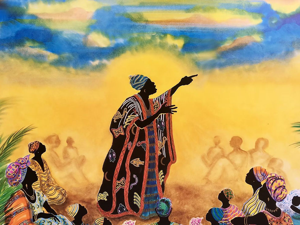 © Kathleen A. Wilson’s illustration of an African griot, an oral storyteller