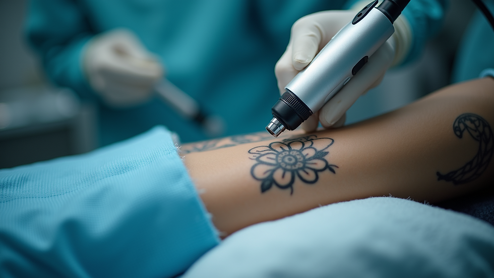 Close-up view of laser tattoo removal machine in a clinical setting