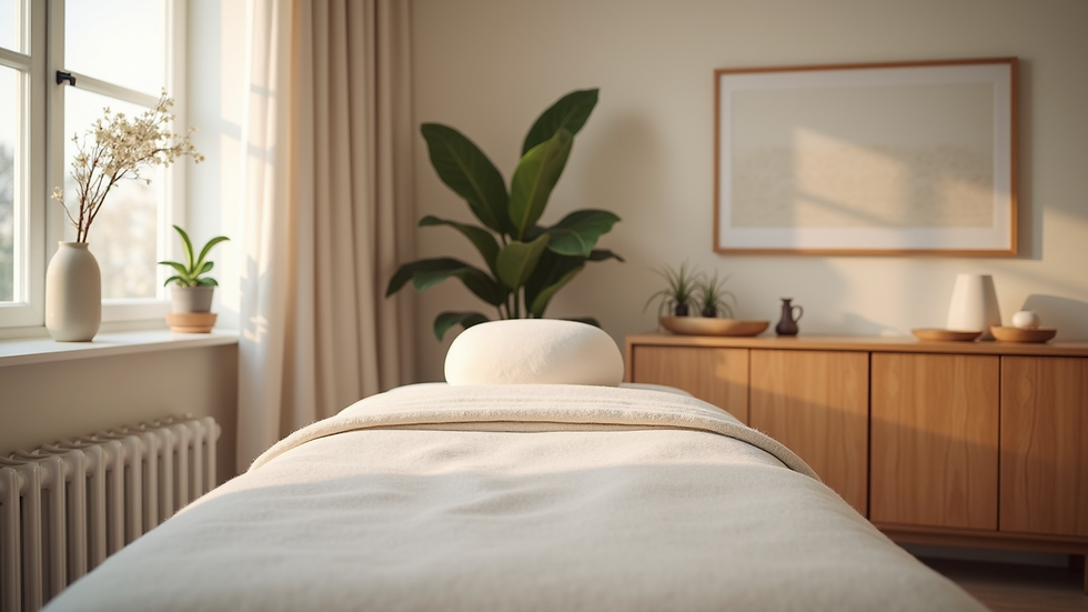 High angle view of a serene treatment room with calming decor