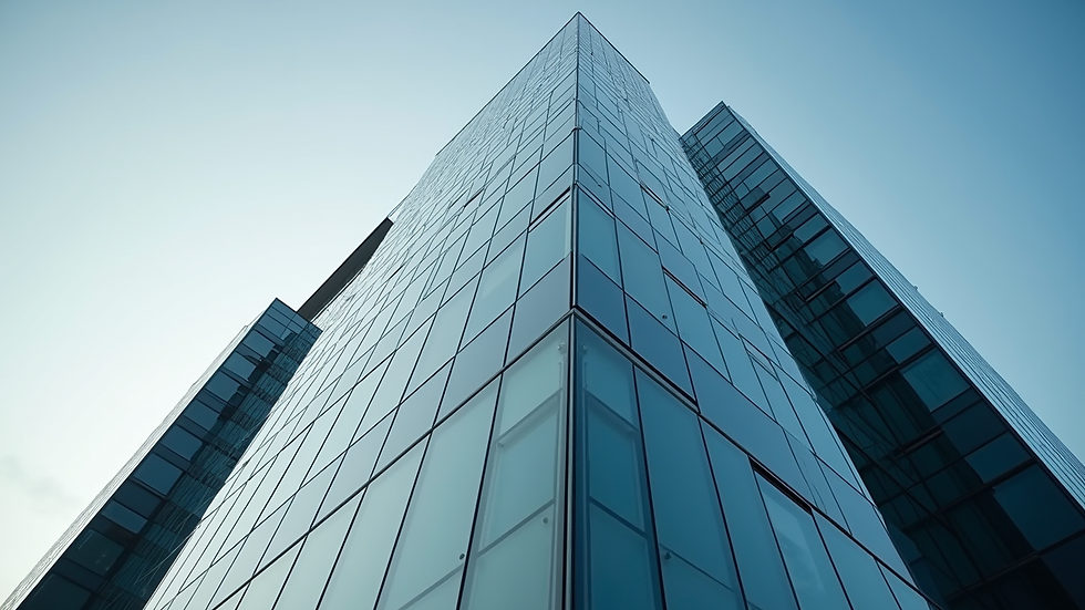 Eye-level view of a modern office building in a Central Asian city