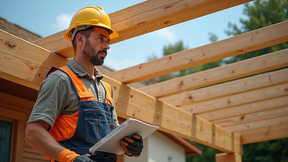 Close-up view of a professional builder installing pergola beams