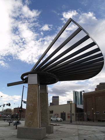 Hope Trellis 2007, Sandstone, stainless steel, painted steel, 28 x 36 x 17 feet Eddie Maestas Park, Denver, CO.