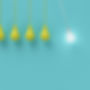Hanging yellow light bulbs with glowing one different idea on light blue background , Minimal concep