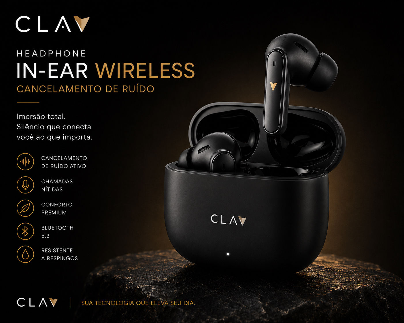 CLAY SILENT CORE Fones Premium In-Ear com Cancelamento de Ruído Inteligente