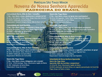 Hoje, no 6º dia, continua nossa novena de Nossa Senhora Aparecida com terço e missa na Matriz.