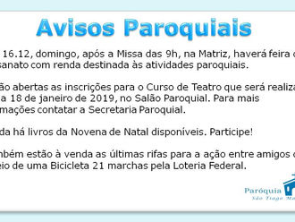 Veja os Avisos Paroquiais da Semana