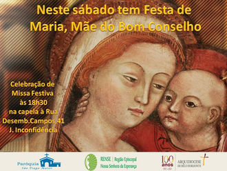 Festa de Maria Mãe do Bom Conselho; Neste Sábado às 18h30