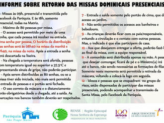 Missas dominicais na Matriz voltam a ser presenciais-veja as regras para a participação responsável