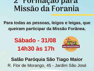 No próximo sábado haverá formação para Missão Forânea. Todos estão convidados a participar!