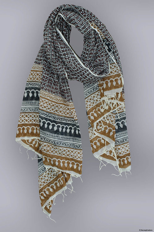 Kota Sanganeri Hand Block Printed Black And Rust Stole