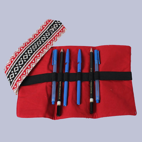 Grey-Red Toda Hand Embroidered Pen Case