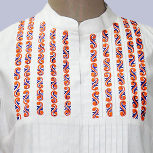 White Handwoven Hand Painted Pintuck Handwoven Cotton Kurta