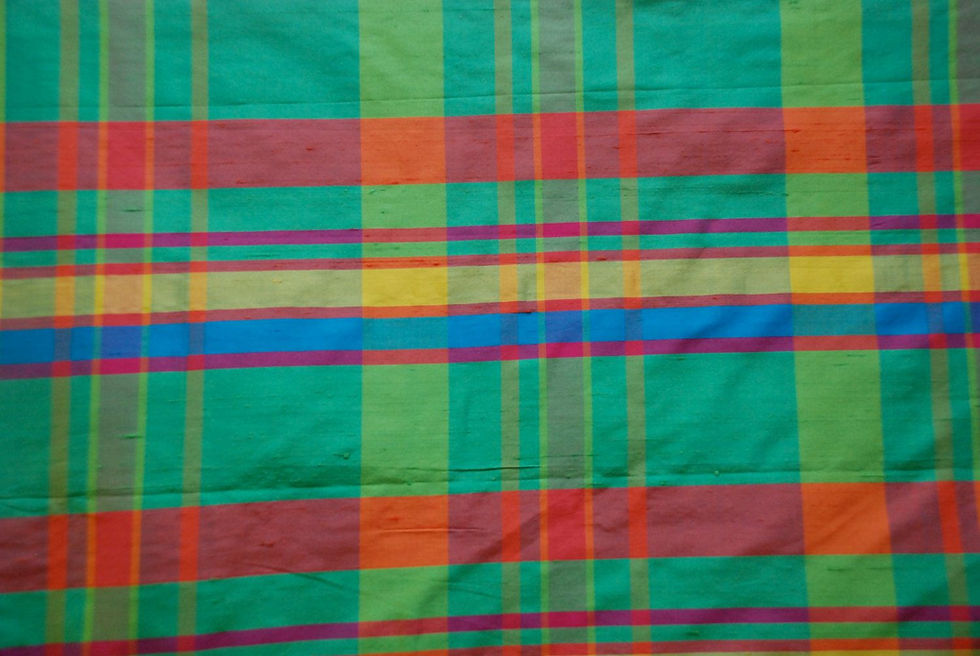 Bright Plaid Silk Fabric - Drapery Panel