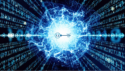 Futuristic data network visual with a bright central AI core and flowing data streams across connected systems