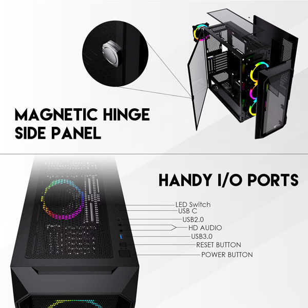 الصورة المصغرة: Fantech HEXA CG81 RGB Middle Tower Case