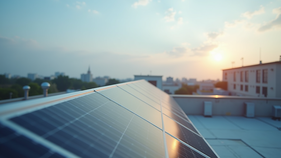 Eye-level view of a commercial solar battery installation on a rooftop