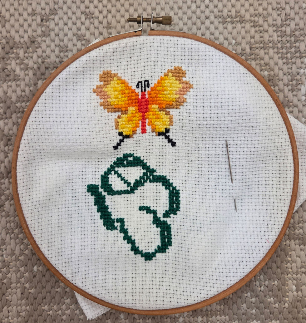 Beatriz Brilhante, Ponto Cruz , 2025.
Linha em tecido, 9cm.