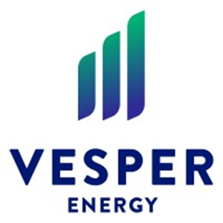 Vesper Energy logo with three stylized green and blue vertical bars above the text "VESPER ENERGY" in bold navy blue font on a white background.