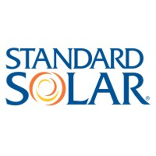 Standard Solar logo in blue and orange, with a sun swirl forming the O on a white background.