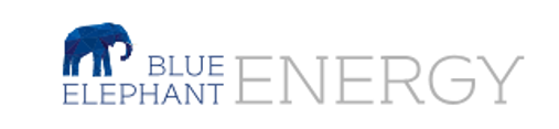 Blue elephant logo with the text BLUE ELEPHANT ENERGY in blue and gray on a white background