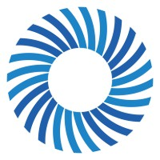 Blue and white spiral turbine design with a circular pattern against a plain background. No visible text or additional details.