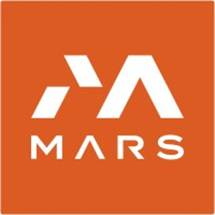 White Mars logo and word MARS on an orange background