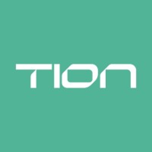 White stylized TION logo on a teal background, centered and minimal.