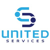 United Services logo with blue and navy abstract S icon above the words UNITED SERVICES on a white background